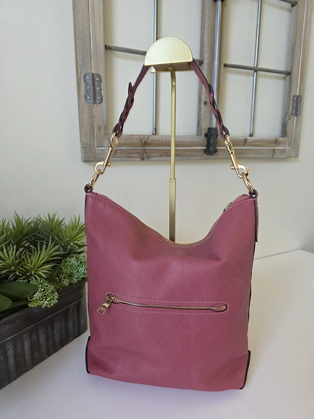 Coach Abby Duffle Shoulder Crossbody Bag Rose Berry Pebbled Leather Heart Charm